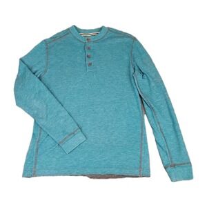 Salute Henley Men's Medium Long Sleeve‎ Teal Blue Shirt Casual Comfort Thermal